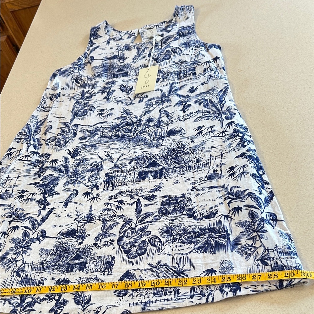 Joie Horse Toile Dress Envelope Cut Out Back Short Sleeveless Blue & White NWT - Picture 12 of 17